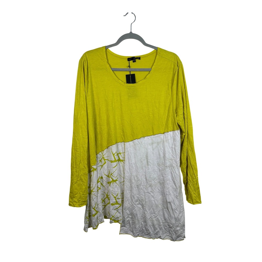 Kozan Callie Tunic Top Women Large Lime Green NEW Asymmetrical Lagenlook CV-4129